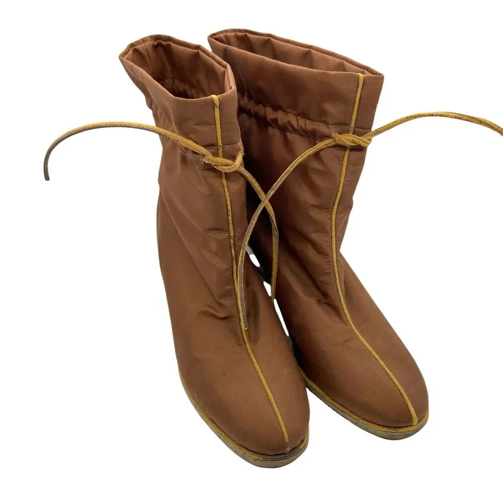 Rain Boots Vintage Golo Women's Brown Nylon Round Toe Block Heel size 6 N NWOB